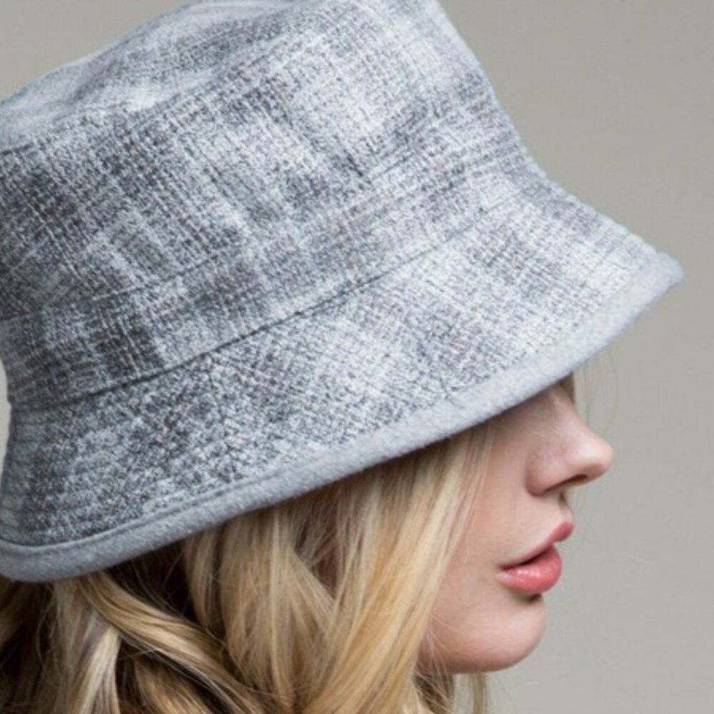 Reversible Plaid Twill Bucket Hat - Grey
